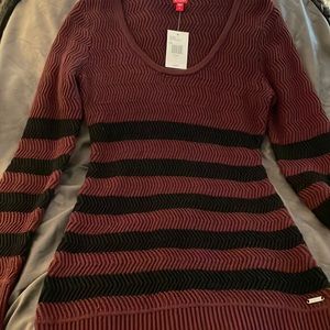 Guess size small maroon and black striped long sweater
